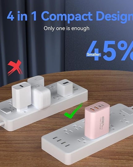 USB C Wall Fast Charger Block, 40W 4-Port Type C Chargers Fast Charging Blocks PD Power Charger Adapter+QC 3.0 USB Multiport Charger Brick for Phone 17/16/15/14/13/12 Pro Max, i-Pad, Galaxy S25-2Pack