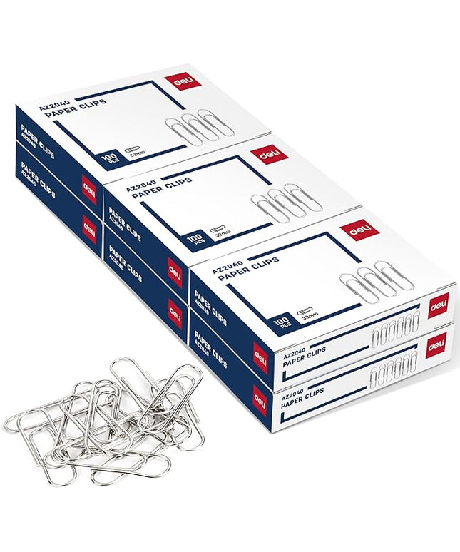 Deli #1 Smooth Paper Clips, 600 Medium Paper Clips, 6 Boxes of 100 Each, Silver