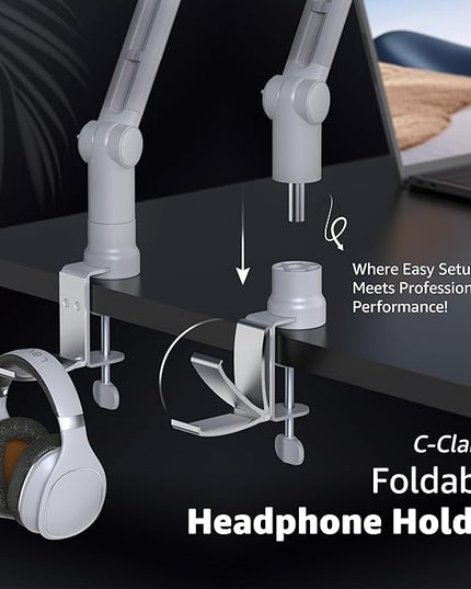 IXTECH Microphone Boom Arm with Desk Mount, 360° Rotatable, Adjustable and Foldable Scissor Mounting for Podcast, Video Gaming, Radio and Studio Audio, Sturdy and Universal.