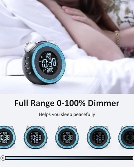 uscce Loud Dual Alarm Clock with Bed Shaker - 0-100% Dimmer, Vibrating Alarm Clock for Heavy Sleepers or Hearing Impaired, Easy to Set, USB Charging Port, Snooze, Battery Backup (Blue)