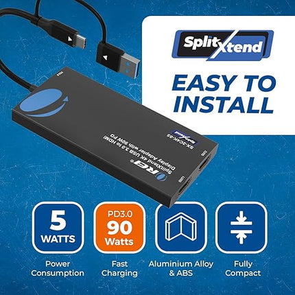 OREI SplitExtend 4K HDMI Splitter Extended Display for Dual Monitor - Multi-Monitor Display 3 Separate Screens - USB A & USB-C Adapter to HDMI 2.0, 4K@60hz, 90W PD Charger, DisplayLink MacOS, Windows