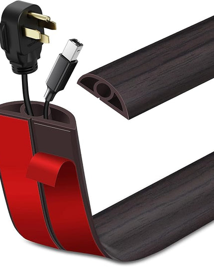 Floor Cord Cover Self Adhesive Cord Hider Floor Extension Cord Covers for Floor Power Cord Protector Cable Management Prevent Cable Trips Cable Cavity 0.32" W x 0.32" H (Dark Walnut, 10Ft)
