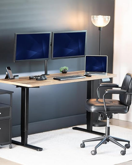 VIVO Electric 60 x 24 in Dual Motor Sit Stand Desk, Memory Height Adjustment, 2B Series, Reclaimed Wood Top Black Frame, DESK-KIT-2B6P
