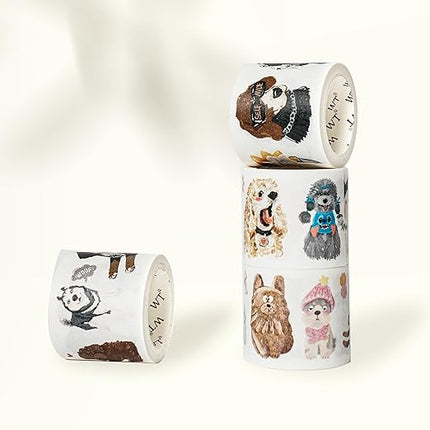 WT Tail Waggers Washi Tape Sticker Set, 4 Rolls, Original Designs, Cute Pet-Themed Decorative Tape for Scrapbooking, Journaling, Planners & DIY Crafts
