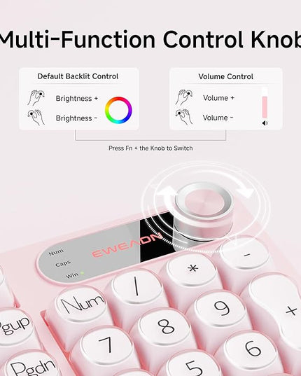 V102 Wired Keyboard, 98 Keys Creamy Gaming Keyboard with Number Pad, Display Screen & Media Knob RGB Silent Wired Cute Computer Keyboard for Laptop PC Gamer - Pink