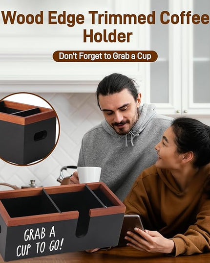 Intarsio 100% Wooden Coffee Cups Holder with U-Shape Cutout Design for Countertop-Coffee Bar Organizer for Cups, Lids, Pods, Stirrers, and Accessories, Great Gift for Home or Office