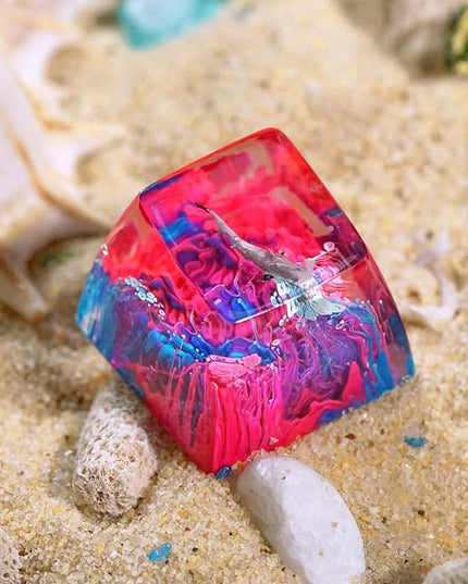 Hammerhead Shark in Pink Blue Ocean Artisan Keycap R1 SA Profile Custom Sea Creatures Keycaps 1U ESC Handmade Gaming Resin Key Cap Cherry MX Switch Compatible Mechanical Keyboard Sea Lover Gift