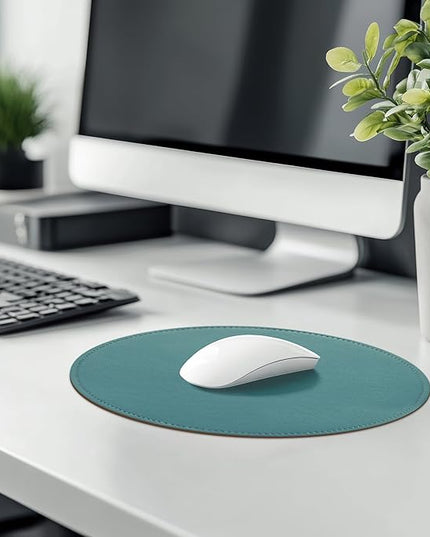 Mouse Pad，Round Mouse Pad，PU Mouse Pad，Leather Mouse Pad with Stitched Edge Micro-Fiber Base with Non-Slip Waterproof，Mouse Pad for Computers，Laptop，9 x 9 Inch (Ultramarine)