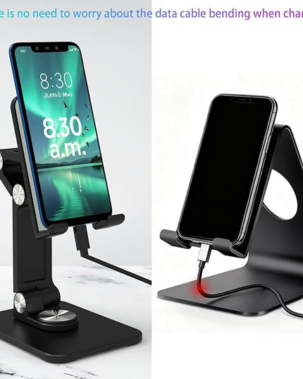 Jusanice 360 Rotating Cell Phone Stand,Folding Phone Stand,Adjustable Height and Angle Foldable Cell Phone Stand Holder for Desk, Taller iPhone Stand Compatible with iPad Smartphones Tablet (Black)