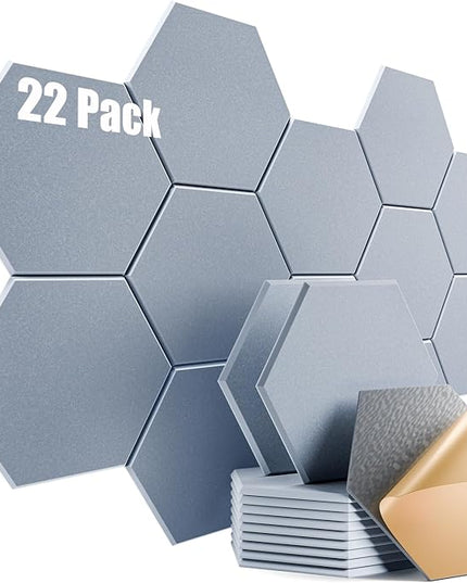 22 Pack Self-adhesive Acoustic Panels 12" X 10" X 0.4" - Sound Proof Foam Panels with High Density, Stylish Hexagonal Design, Flame Resistant, Absorb Noise and Eliminate Echoes(Smoky Gray)
