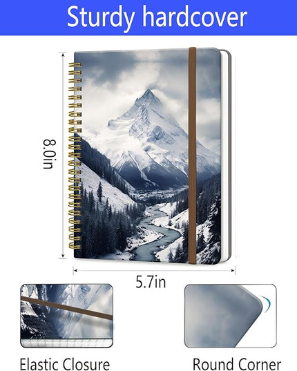 Spiral Journal Notebook, A5 Cute Notebooks for Women Men, College Ruled Hardcover Notebook for Work & Note Taking, 60 Pages Double-Wire Journals for Writing, Forzen Mountain