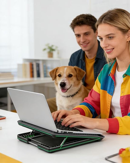 Adjustable Laptop Cooling Pad - Quiet Aluminum Alloy Fan Riser Base, High Airflow Computer Cooler, Ergonomic Design, Ideal for Laptops, Keyboard, Phone, Tablet, Books, Home, Workplace, Dormitory Use