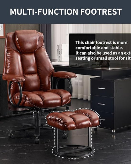 Office Chair Big and Tall, High Back Ergonomic Office Chair with Padded Armrest, 400 lbs,PU Leather (Brown)