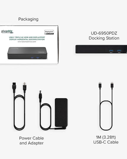 Plugable 12-in-1 USB C Triple Monitor Docking Station, Triple 4K Displays with 3X HDMI or 3X DisplayPort, Compatible with Mac, Windows, Thunderbolt, USB4, USB-C (100W PD, 6X USB Ports, Ethernet)