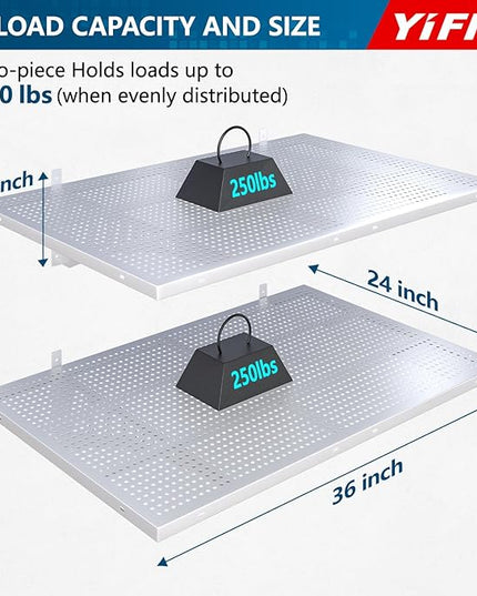 2-Pack 2x3ft Heavy Duty Garag e Wall Shelving, 500 lbs Load Capacity, Garage Shelving Wall Mounted, Garage Storage Rack with Hooks, White