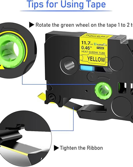 3 Pack Compatible for Brother Ptouch HSe-631 HSe631 HS-631 HS631 11.7mm Black on Yellow Heat Shrink Tube Label Tape use in PT-E300 E500 E550W P750WVP E800W P900 P900W P950NW (0.46''x 4.92ft)