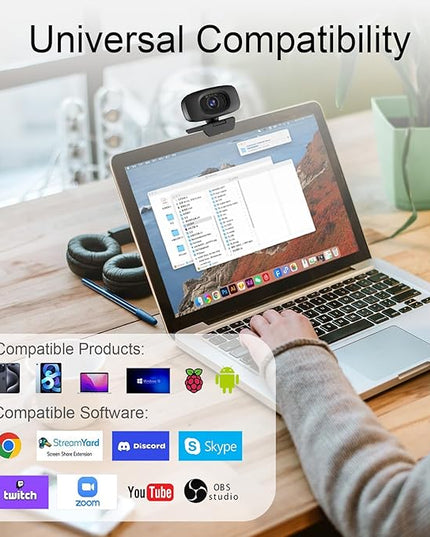 4K Webcam for Streaming Webcam for PC, 1/2.5'' Sensor, Autofocus, 2 Noise Reduction Mics, Built-in Privacy Cover, for PC/Zoom/Skype/Team/Laptop/MacBook/Windows