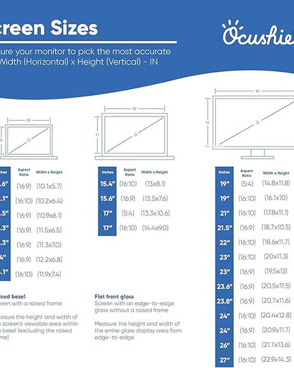 Ocushield 15.4” W (16:10) Premium Anti Blue Light Screen Protector for Laptops and Computer Monitors - Privacy - Anti-Glare - Easy Install - Anti-Fingerprint - Reduce Eye Fatigue (332 x 208mm)