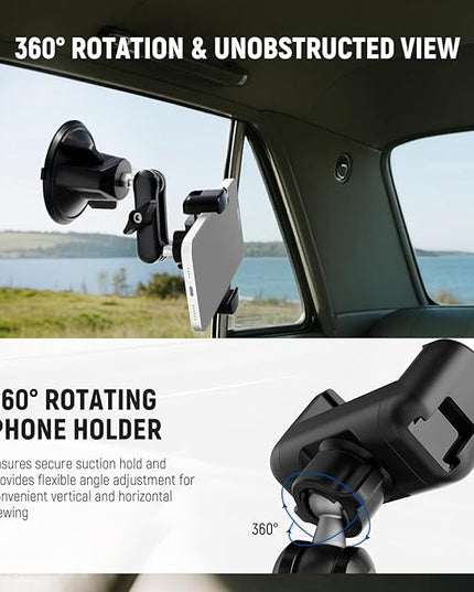 NEEWER Phone Holder for Your Car, 360° Rotating Vacuum Suction Cup Metal Cell Phone Mount Magic Arm Compatible with iPhone Samsung for UTV Windshield Skylight Glass Navigation Video Recording, PA136