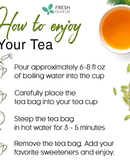 FreshDrinkUS, Premium 135 Fennel Tea Bags, 100% Natural & Pure from Fennel Seeds. Made with Natural Material Tea Bags. No Sugar, No Caffeine, No Gluten, Vegan.