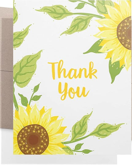 Twigs Paper Thank You Card Set - 12 Assorted Greeting Cards For All Occasions - Thank You Cards with Envelopes - Appreciation Cards - Eco Friendly - Made In USA - 5.5 x 4.25 Inch Size - Sunflower