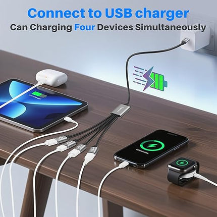 USB C 3.1 Splitter 1-in-4 Out Y-Adapter Cable 2 Feet, 5Gbps USB Type-C 3.1 Male to 4 Four USB-A 3.0 5Gbps Female Multi-Port Extender Connector Hub, Data Charger Power Splitter for iPhone 17/16 Series