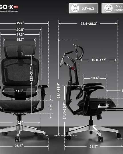 FLEXISPOT ErgoX-PRO Ergonomic Office Chair with Footrest Black – AeroWeave 5.0 Mesh Seat, 5D Lumbar, 7D Armrests, 4D Headrest, 551LBS Capacity – Office, Gaming, Home
