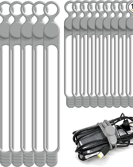 Nearockle Silicone Cable Ties Cord Organizer for Cable Management, 16PCS 4.2" and 7.1" Reusable Cable Organizer Electronic Accessories for Home, Office, Kitchen, School, Travel (Grey)