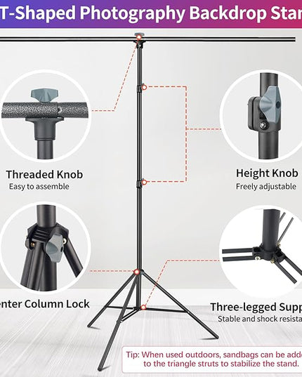 Green Screen Backdrop Kit, 5 x 6.5 ft Portable Chromakey Green Screen with T-Shaped Stand & Carrying Bag & 5 Clamps, Greenscreen Background for Streaming, Gaming, Zoom