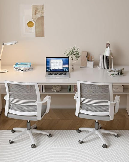 Extra Long Desk with Bookshelf - 71" Double Long Writing Table for 2-Person Workstation, Modern Study Work Computer Desk for Home and Office, Warm White