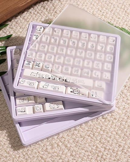 Sumgsn Keycaps Container, Keycaps Storage Box,130 Keys Transparent Display Case Holds 7u Spacebar/Big Enter Key for XDA/Cherry/MOA/Mao Profile Mechanical Keyboard (Purple), Small