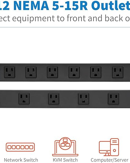 Tripp Lite 12-Outlet Rack Mount Power Strip PDU, Six Front & Six Rear Facing Outlets, 15A, 120V, 15ft Cord with Right-Angle Plug, Horizontal 1U Rack Mount, Black