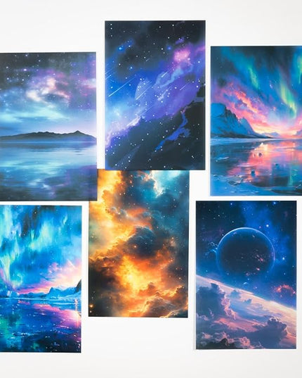 AuriicLeaf Large Galaxy & Aurora PET Stickers Set, 60 PCS Aesthetic Sky Stickers for Scrapbooking, Journaling, DIY Crafts, and Art Supplies