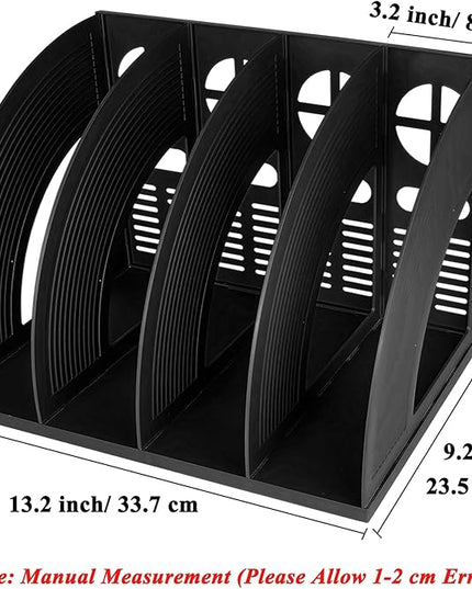 SAYEEC Sturdy Magazine Holder 4 Compartments Plastic Desktop File Organizer File Dividers Office Organizer Storage Document Magaizne Rack Display Box (Black)