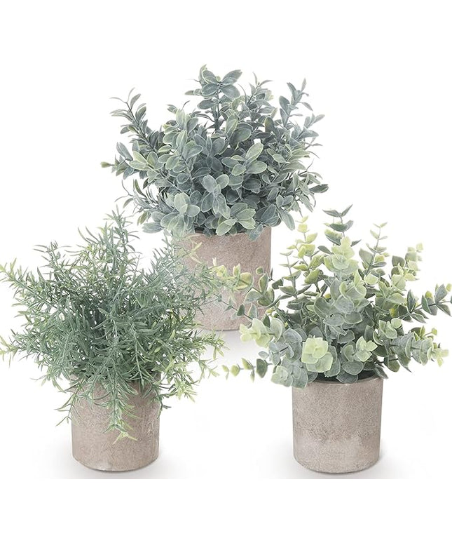 Fake Plants,3 Pack Small Artificial Plants Indoor Mini Potted Faux Plants For Home Decor,Eucalyptus Greenery Plastic Green Grass Fake Plants for Shelves Desk Bathroom Bedroom Farmhouse Shelf Decor