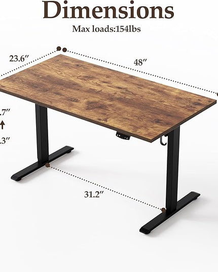 Klicelor Electric Standing Desk 48 Inch, Height Adjustable Desk for Home Office, Sit Stand Up Rising Computer Table with Memory Preset, Rustic Brown