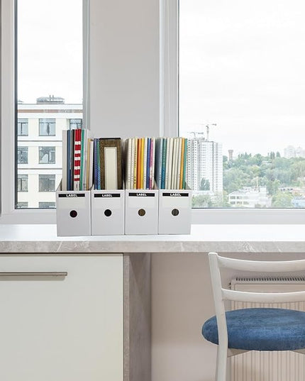 Limitliho 24 Pack White Cardboard Magazine File Holder for Desk, Shelves, Office or Home, Vertical Book Bins for Classroom and Library Use, 10.6'' H×10.2'' L ×3.5''W Folder Organizer Box