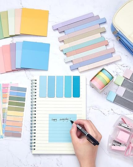 Sinload 60 Pcs Aesthetic Book Annotation Kit School Supplies Cute Pencil Case 12 Highlighter 5 Gel Pen 6 Mechanical Pencil 5 Magnetic Bookmark 1220 Pcs Sticky Note Tab Student Stationary(Light Blue)