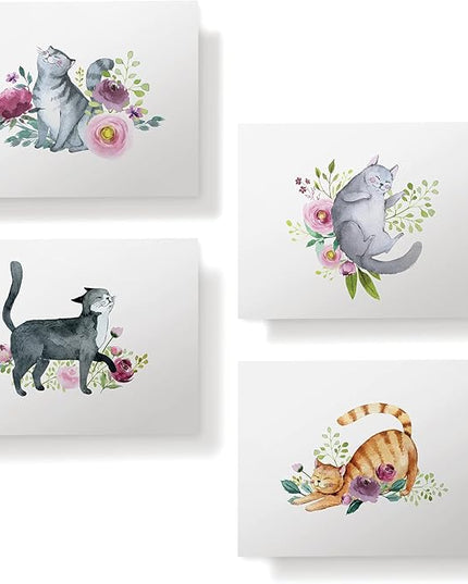 Twigs Paper - Assorted Cat Greeting Cards - Stationery Cards with Envelopes - Thank You Card - Blank Note Cards - Greeting Cards for All Occasions - Made in USA (5.5 x 4.25, Set of 12)