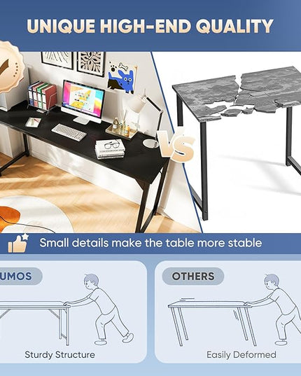 DUMOS 63 Inch Office Computer Desk Modern Simple Style Writing Study Work Table for Home Bedroom - Wood Black