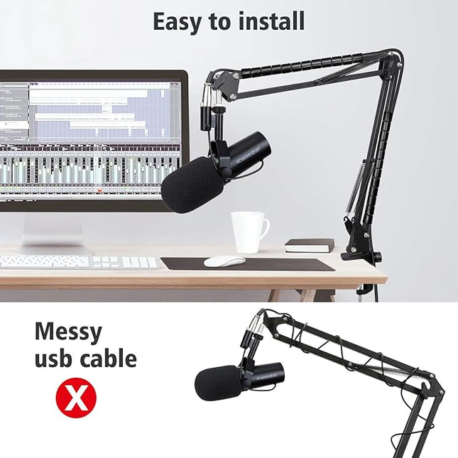 SUNMON Shure SM7dB Boom Arm Mic Stand - Mic Boom Arm with Foam Mic Cover Compatible with Shure SM7dB, Adjustable Microphone Arm with Cable Sleeve By SUNMON