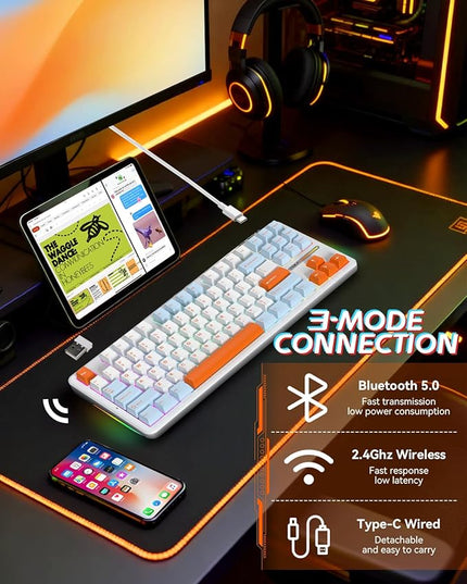 Aula F87 Pro Gaming Keyboard, Tri-Mode BT5.0/2.4GHz/USB-C Hot-Swappable RGB Wireless Mechanical Keyboard, Gasket Mount, 4000mAh, for Windows/Mac Gamer & Typists（LEOBOG Nimbus Switch V4）