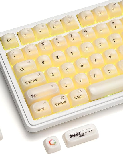 OHY XVX White Keycaps, MOA Profile Keycap Set, Minimalist Mac Style, Custom Cute Ceramic-Textured Keycaps for MX Switches Mechanical Keyboard-White Chocolate