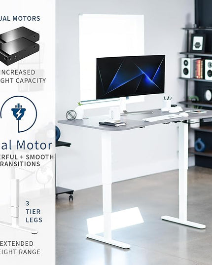 VIVO Electric 63 x 32 in Dual Motor Standing Desk, Memory Height Adjustment, 2B Series, Dark Gray Top White Frame, DESK-KIT-2W1G