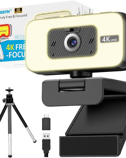 4K Webcam for PC & Laptop, Webcam for Mac –AI PDAF AutoFocus Streaming Camera for Computer, One-Touch Mute, Busy Now Do Not Disturb Light, Adjustable Fill Light, Privacy Cover for Remote Work