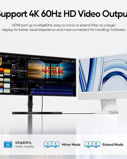 Upgraded 11 in 1 USB C Hub for iMac 24 inch USB Hub 2021 2023 2024 Support M.2 SSD (NOT Included), iMac Hub M1 M3 M4 Accessories, 4K HDMI, 2.5G Ethernet, 5 USB A/C Max 10Gbps, SD/TF - Silver