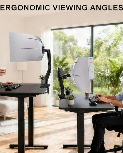 WALI Ultrawide Monitor Arm for 17-49 Inch Heavy Duty Curved Screens, Holds up to 44 Lbs, Adjustable Gas Spring Single Monitor Desk Mount with C-Clamp, Grommet Base, 75/100mm VESA, (GSM001XL), Black