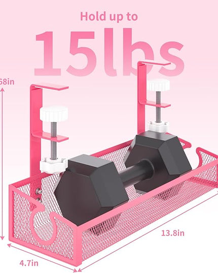 Under Desk Cable Management Tray Black, No Drill Desk Cable Wire Management Organizer with Clamp, PC Cord Organizer Accessories & Workspace for Office, Home（Pink）