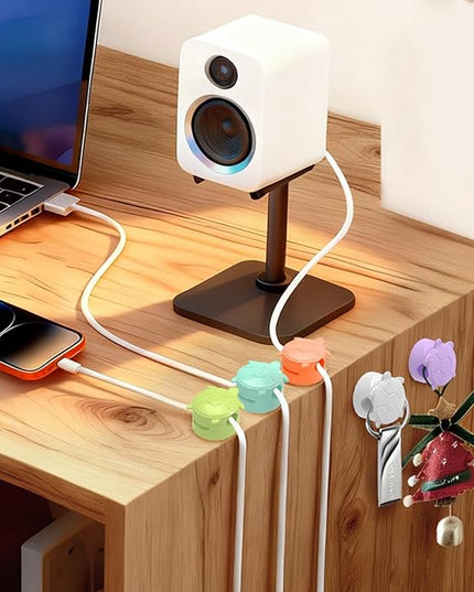 8 Pack Rotatable Cable Clips, Cord Organizer Spring Clip Cord Holder for Nightstand Cable Holders for Cords Charging Cable Organizers Cable Management for Desk Office Car Wall (White)