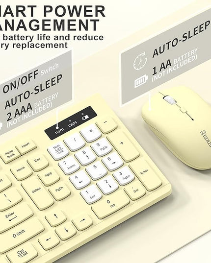 Wireless Keyboard and Mouse Combo, Full-Sized Wireless Keyboard and Adjustable DPI Mouse, 2.4GHz USB Receiver, Silent Keyboard and Mouse for PC, Windows, MAC, Desktop, Laptop (Canary Yellow-B)